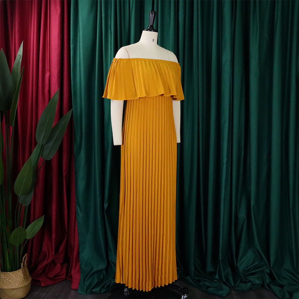 Robe Longue Plissée Épaules Dénudées