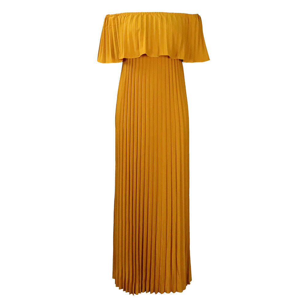Robe Longue Plissée Épaules Dénudées