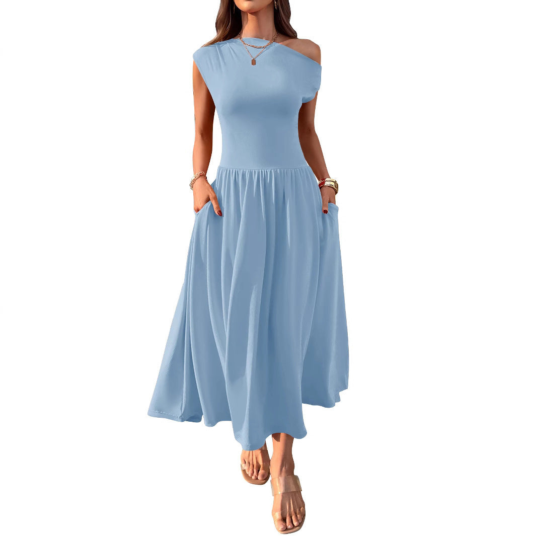 Robe longue asymétrique à épaule dénudée