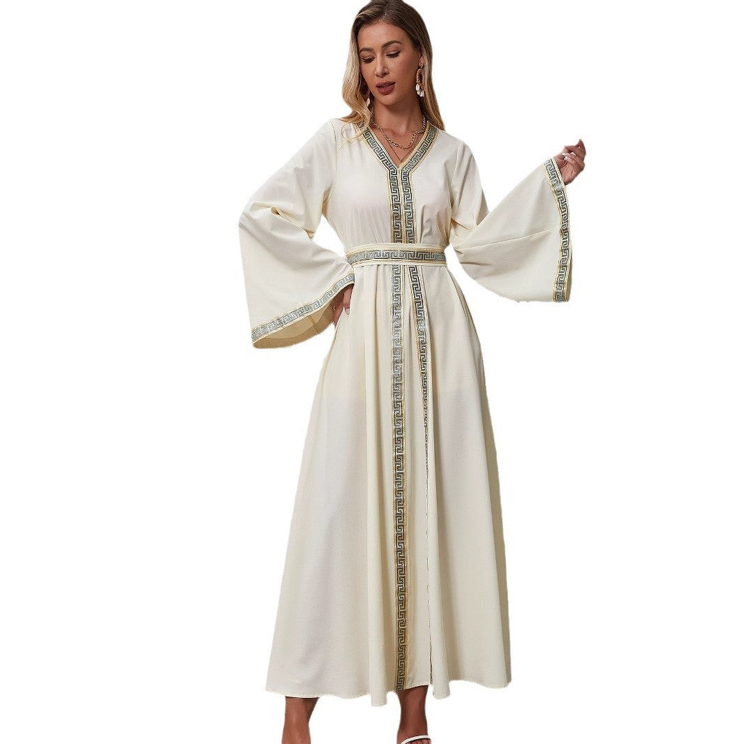 Caftan Long Ivoire Broderie Dorée