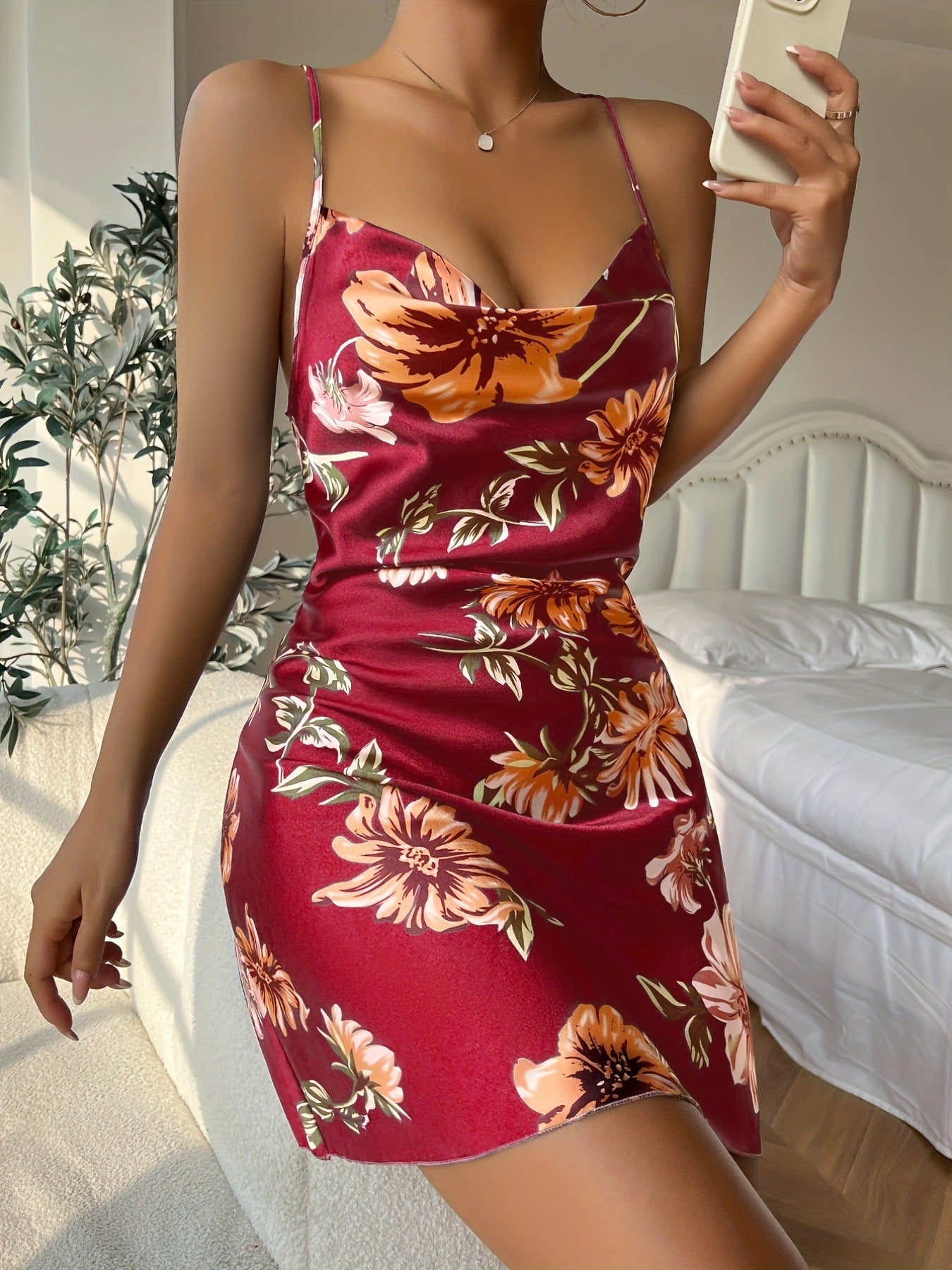 Robe Courte Sexy Imprimé Floral Satin