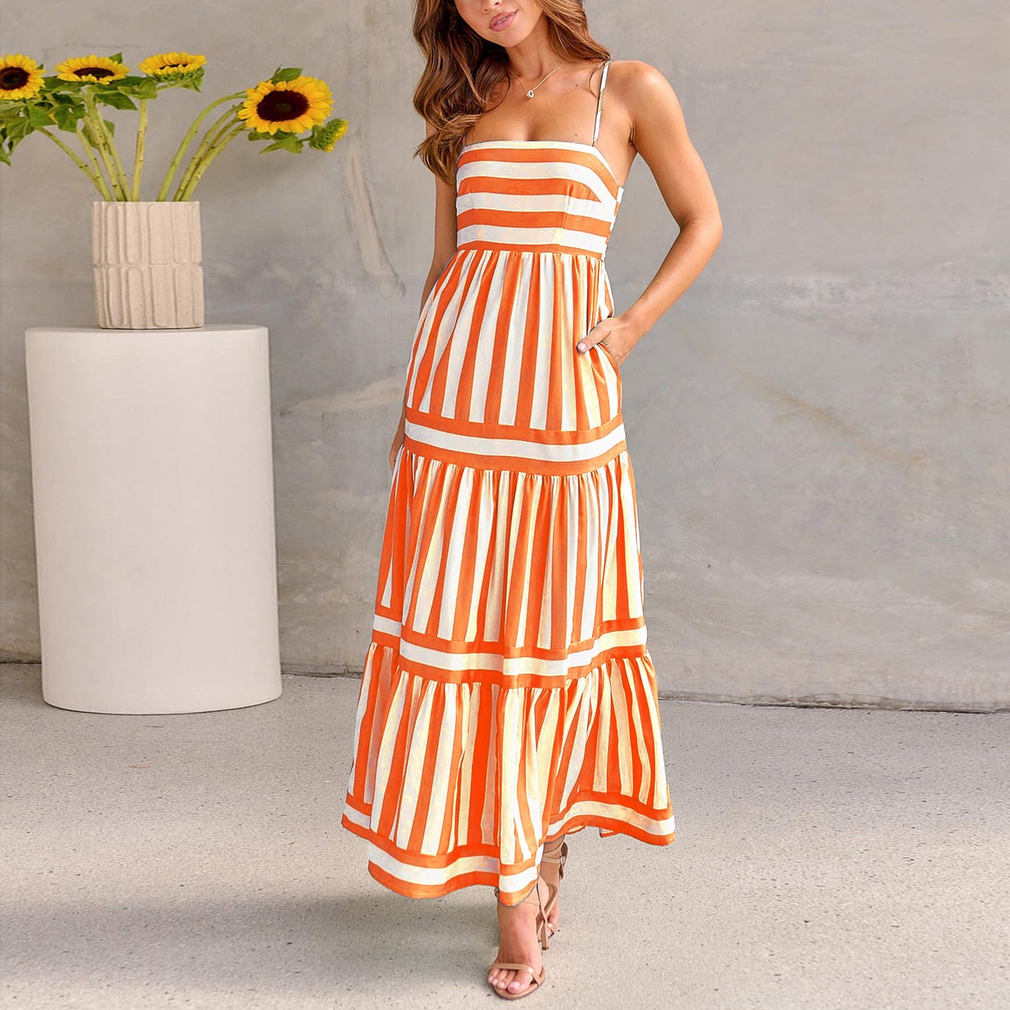 Robe Rayée Dos Nu Femme