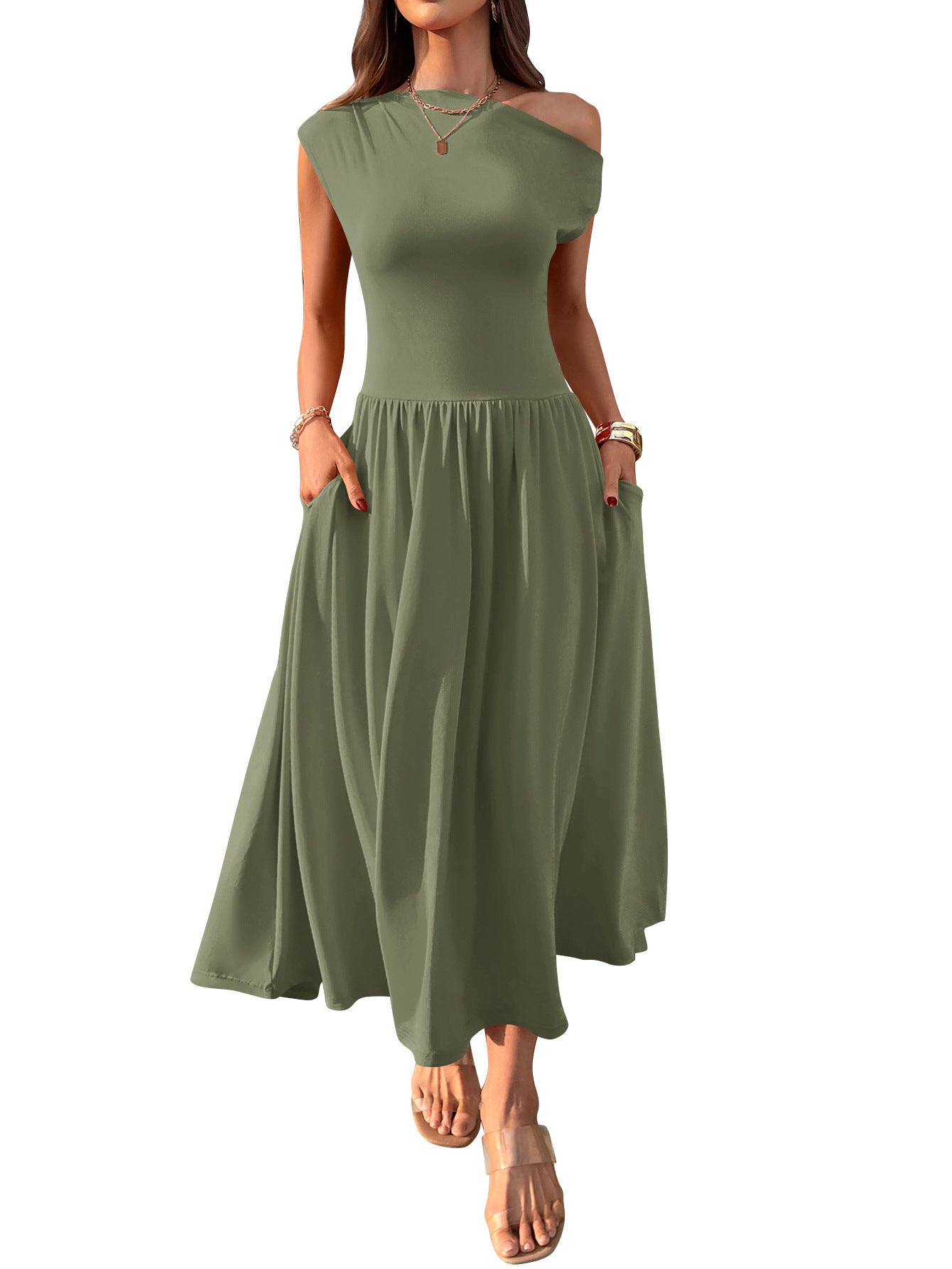 Robe longue asymétrique à épaule dénudée