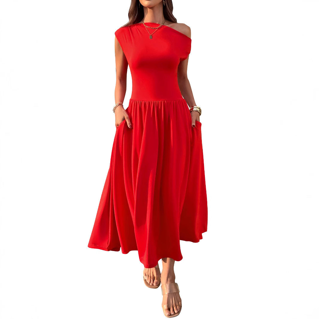 Robe longue asymétrique à épaule dénudée
