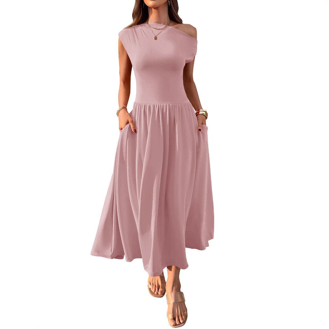 Robe longue asymétrique à épaule dénudée
