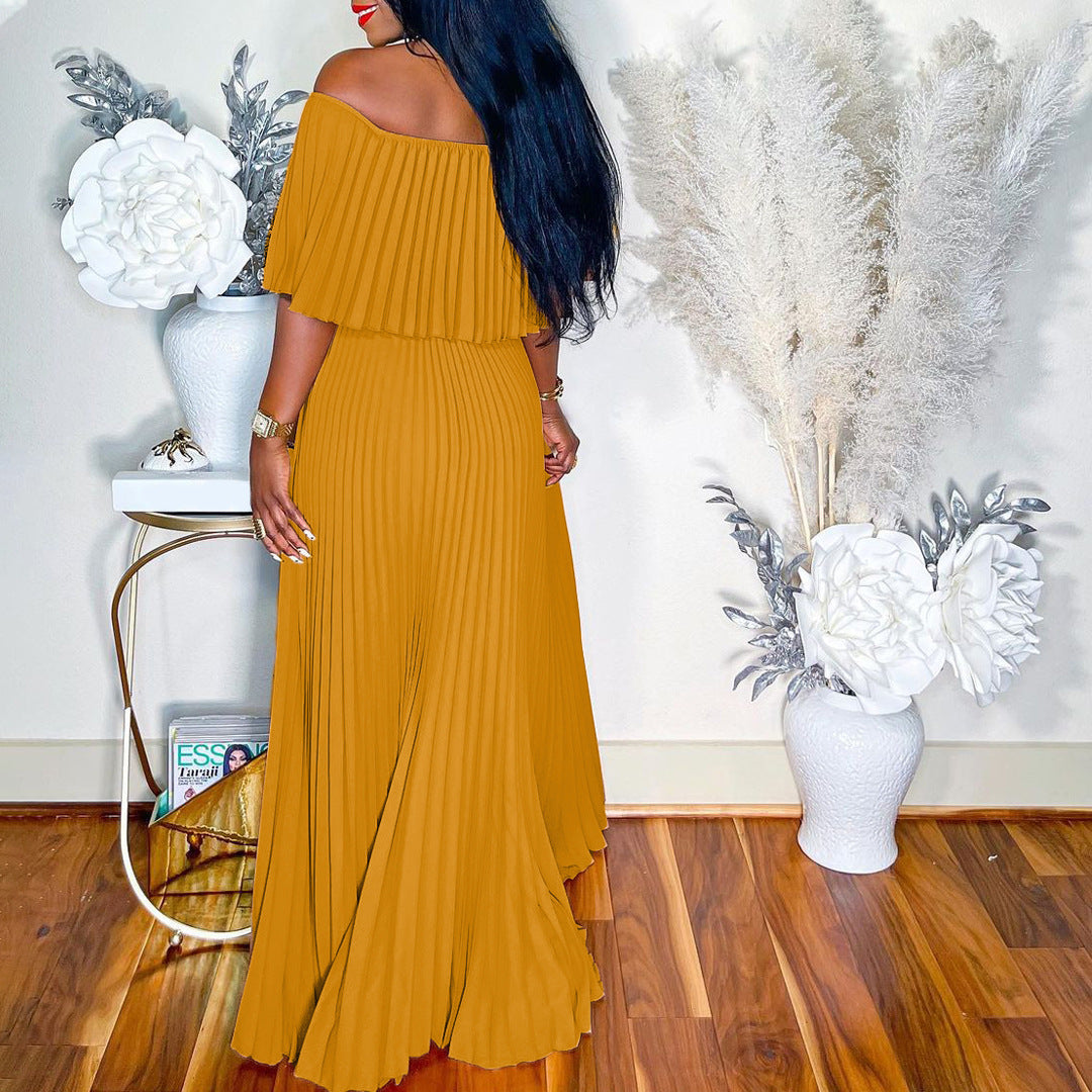 Robe Longue Plissée Épaules Dénudées