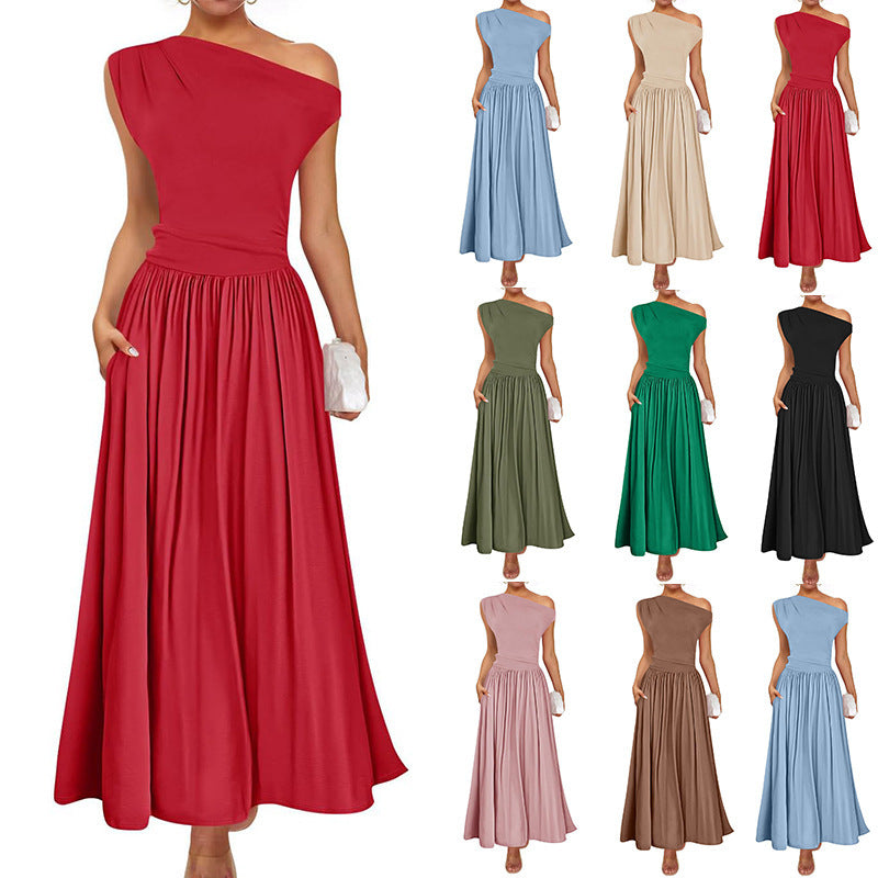 Robe longue asymétrique à épaule dénudée