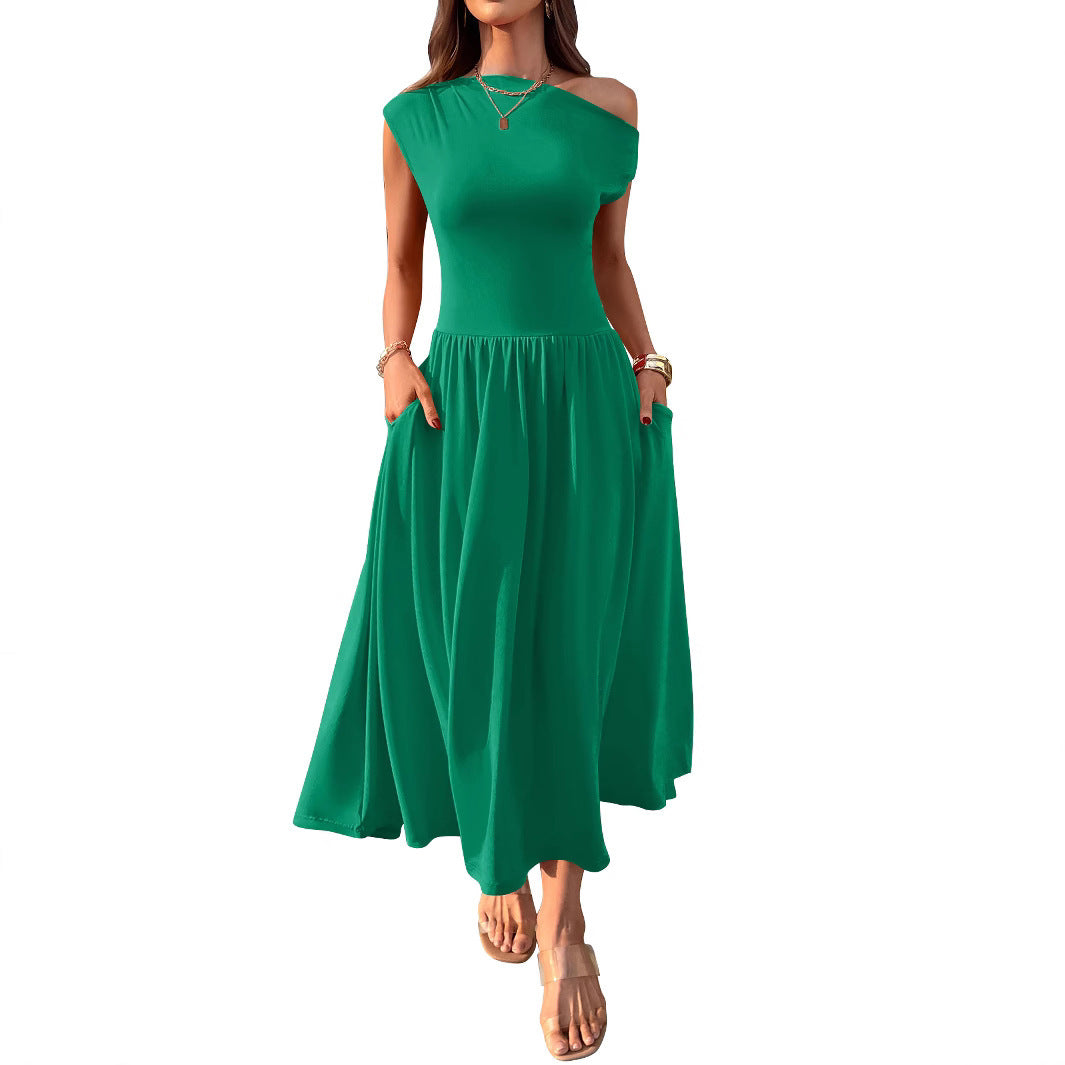 Robe longue asymétrique à épaule dénudée