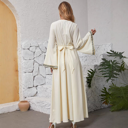 Caftan Long Ivoire Broderie Dorée