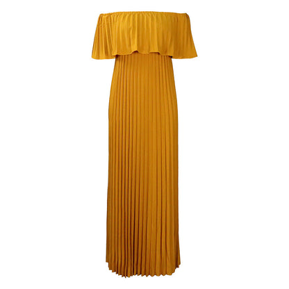 Robe Longue Plissée Épaules Dénudées
