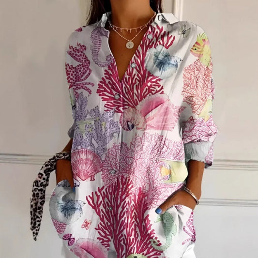Chemise Fleurie à Manches Longues