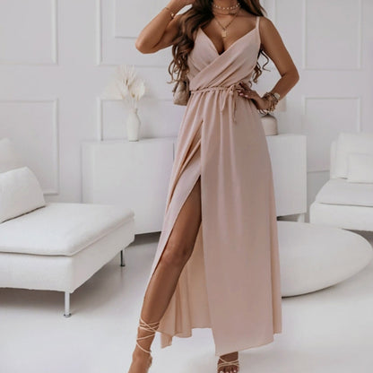 Robe Longue Fendue Cache-Cœur Nude