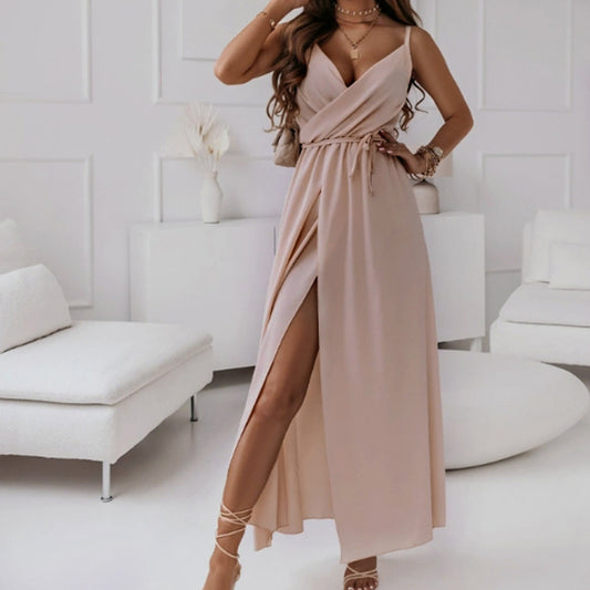 Robe Longue Fendue Cache-Cœur Nude