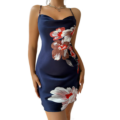 Robe Courte Sexy Imprimé Floral Satin